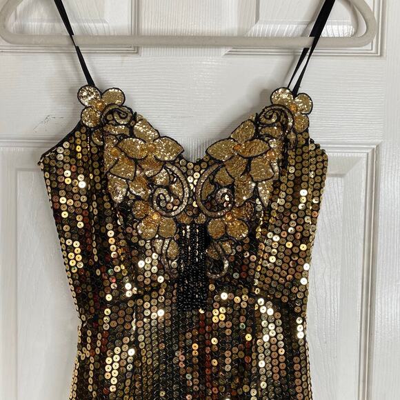 Vintage Gold Sequin Mini Dress - Picture 3 of 7